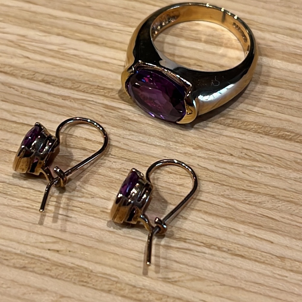 18K Over 925 Silver Lab-Created Alexandrite Ring & Earrings Set - Picture 4 of 12